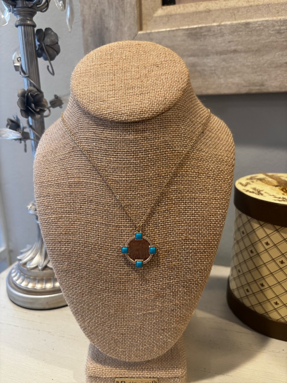 Park Lane PHOENIX Necklace Gold Textured Coin Turquoise Cabochon NWOT